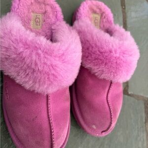 UGG Women's Bright Pink Plush Shearling Slip-Ons